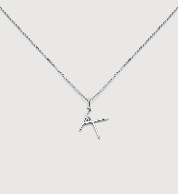Sterling Silver Solitaire Diamond Initial K Chain Necklace - Monica Vinader