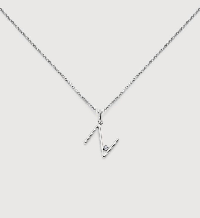 Sterling Silver Solitaire Diamond Initial N Chain Necklace - Monica Vinader