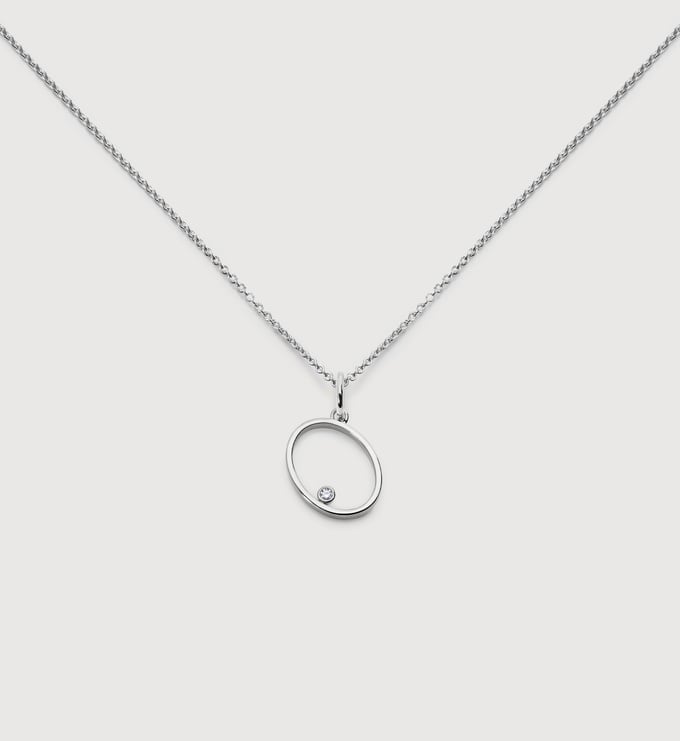 Sterling Silver Solitaire Diamond Initial O Chain Necklace - Monica Vinader