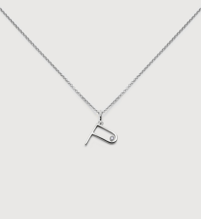 Sterling Silver Solitaire Diamond Initial P Chain Necklace - Monica Vinader