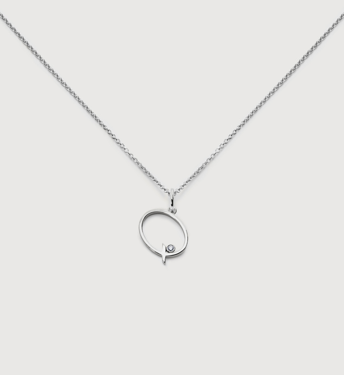 Sterling Silver Solitaire Diamond Initial Q Chain Necklace - Monica Vinader