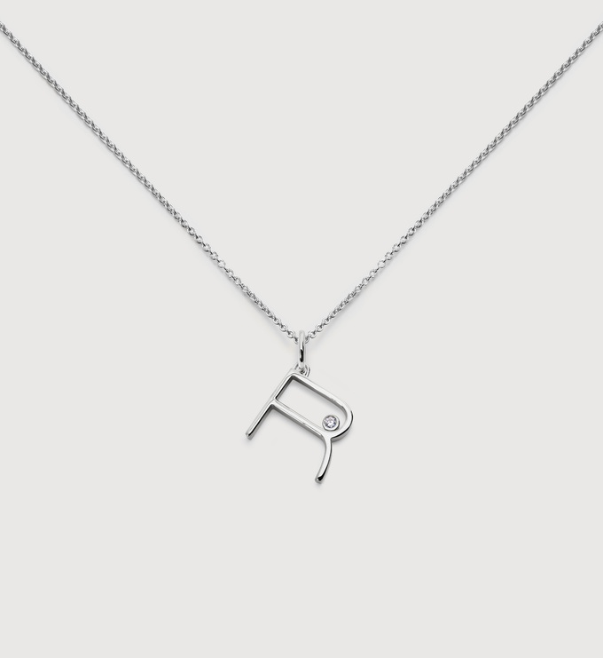 Sterling Silver Solitaire Diamond Initial R Chain Necklace - Monica Vinader
