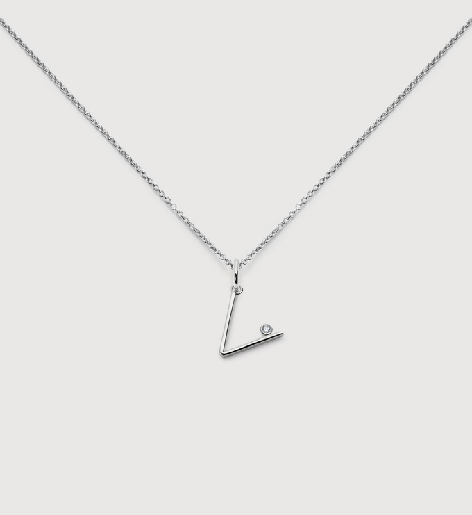 Sterling Silver Solitaire Diamond Initial V Chain Necklace - Monica Vinader
