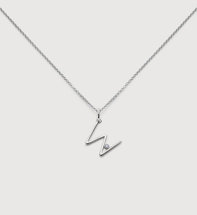 Sterling Silver Solitaire Diamond Initial W Chain Necklace - Monica Vinader