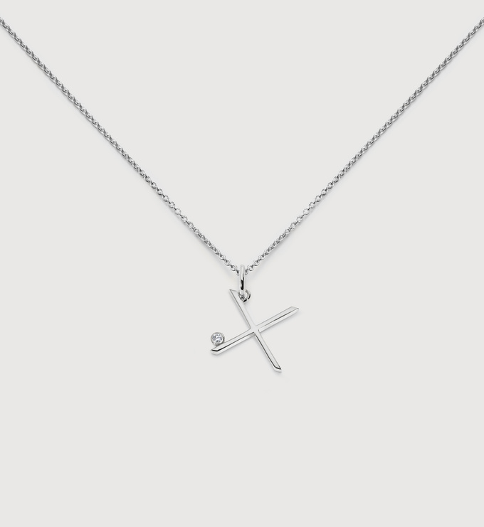 Sterling Silver Solitaire Diamond Initial X Chain Necklace - Monica Vinader