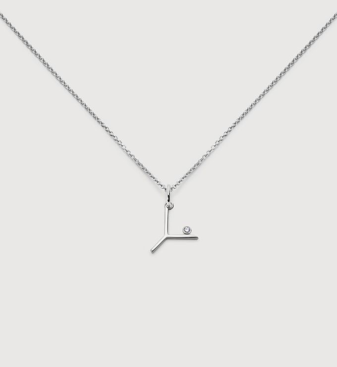 Sterling Silver Solitaire Diamond Initial Y Chain Necklace - Monica Vinader