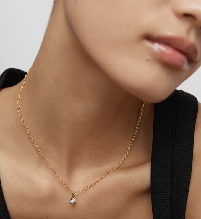 Solitaire Diamond Textured Link Chain Necklace - Monica Vinader