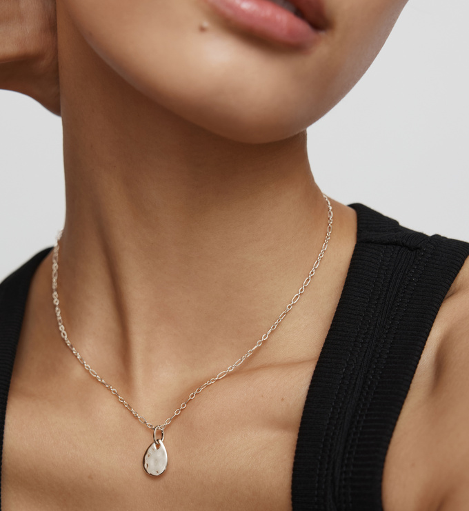 Sterling Silver Ziggy Petal Pendant Textured Chain Necklace - Monica Vinader