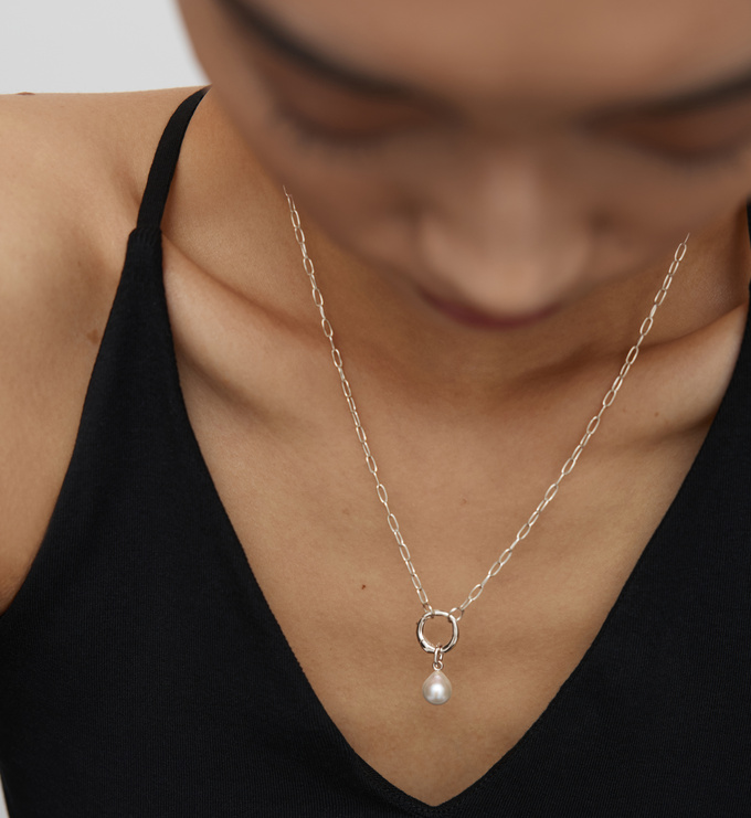 Sterling Silver Barqoue Pearl Small Charm Necklace - Monica Vinader