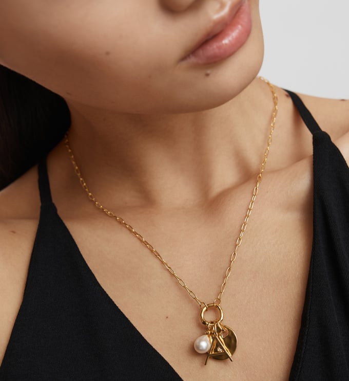 Baby Baroque, Diamond Inital & Ziggy Pendant Charm Necklace - Monica Vinader