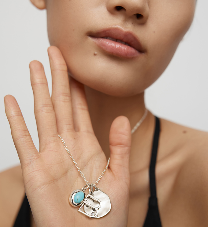 Sterling Silver Birthstone, Siren & Diamond Initial Chain Necklace - Monica Vinader