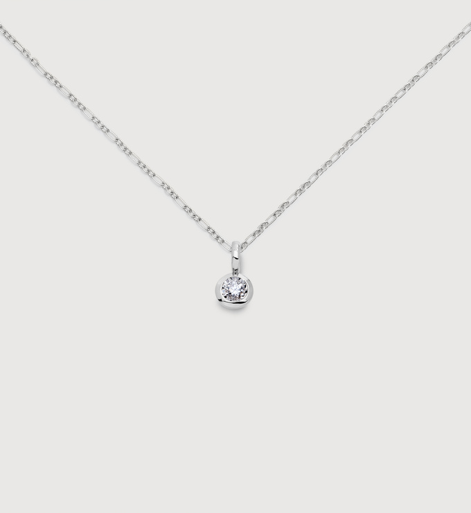 Sterling Silver Solitaire Diamond Textured Link Chain Necklace - Monica Vinader