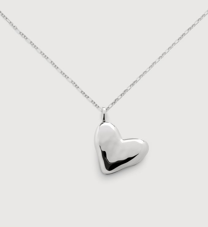 Sterling Silver Heart Locket Textured Chain Necklace - Monica Vinader