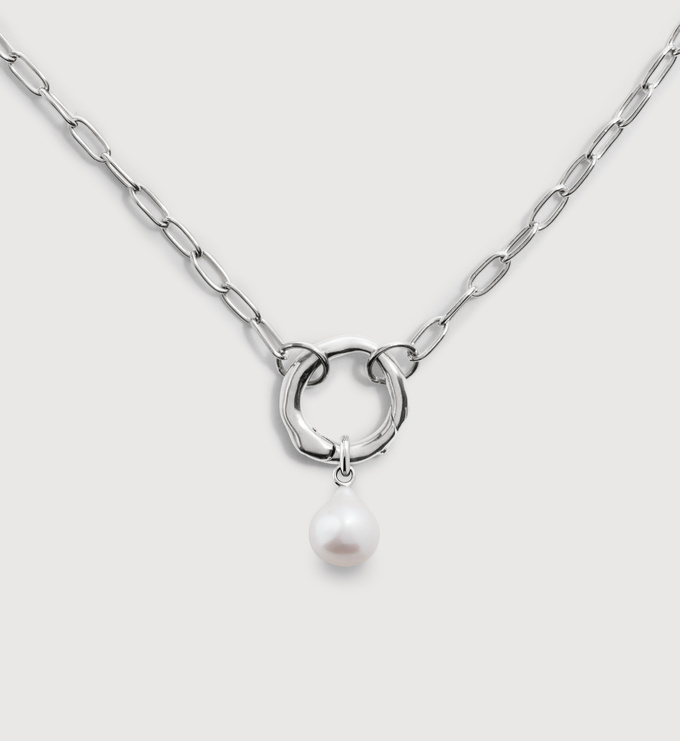 Sterling Silver Barqoue Pearl Small Charm Necklace - Monica Vinader