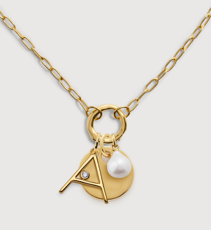 Baby Baroque, Diamond Inital & Ziggy Pendant Charm Necklace - Monica Vinader
