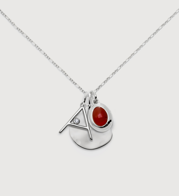 Sterling Silver Birthstone, Siren & Diamond Initial Chain Necklace - Monica Vinader