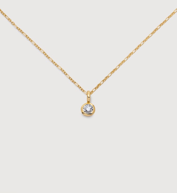 Solitaire Diamond Textured Link Chain Necklace - Monica Vinader