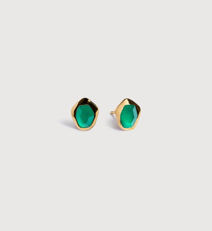 Gold Vermeil Odyssey Gemstone Stud Earrings - Green Onyx - Monica Vinader