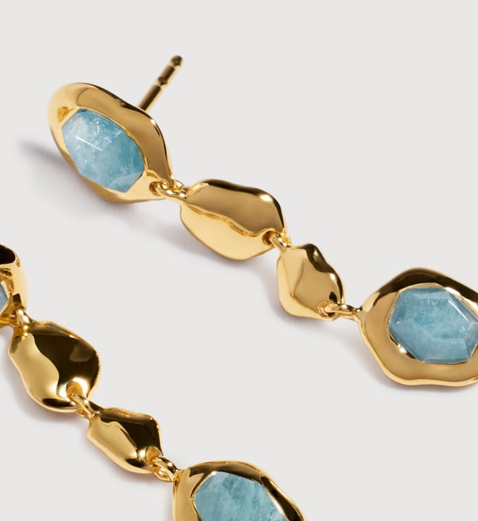 Gold Vermeil Odyssey Gemstone Pebbled Drop Earrings - Aquamarine - Monica Vinader
