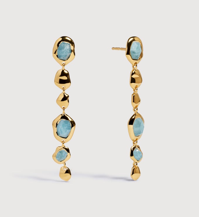 Gold Vermeil Odyssey Gemstone Pebbled Drop Earrings - Aquamarine - Monica Vinader