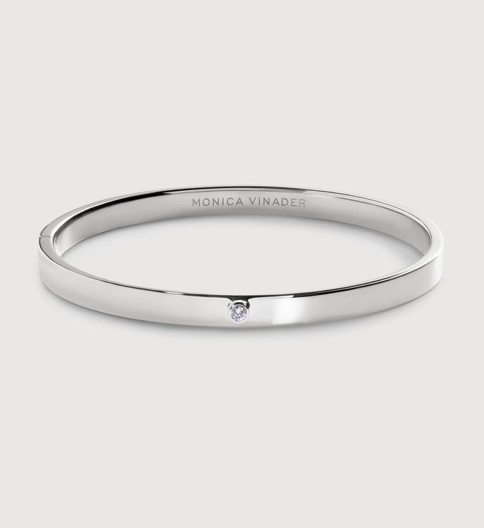 Sterling Silver Solitaire Diamond Bangle - Lab Grown Diamond - Monica Vinader
