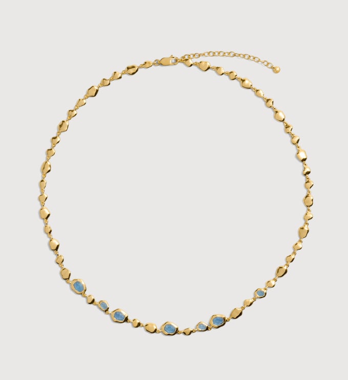 Gold Vermeil Odyssey Gemstone Pebbled Necklace - Aquamarine - Monica Vinader