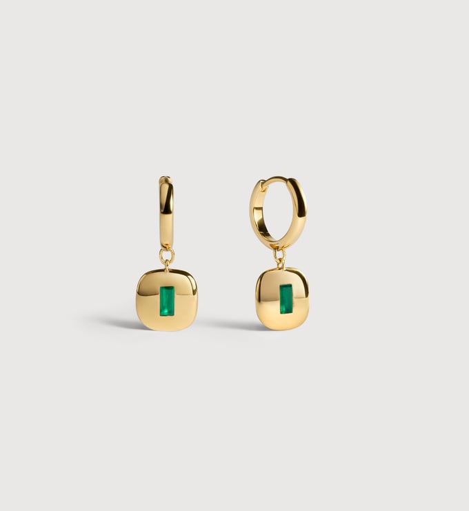Gold Vermeil Gemdrop Small Hoop Earrings - Green Onyx - Monica Vinader