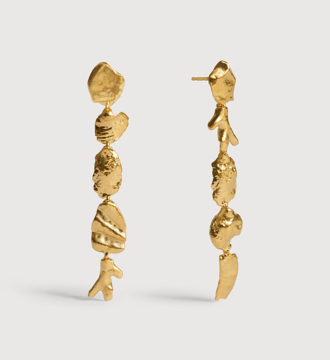 Gold Vermeil Fragments Asymmetric Drop Earrings - Monica Vinader
