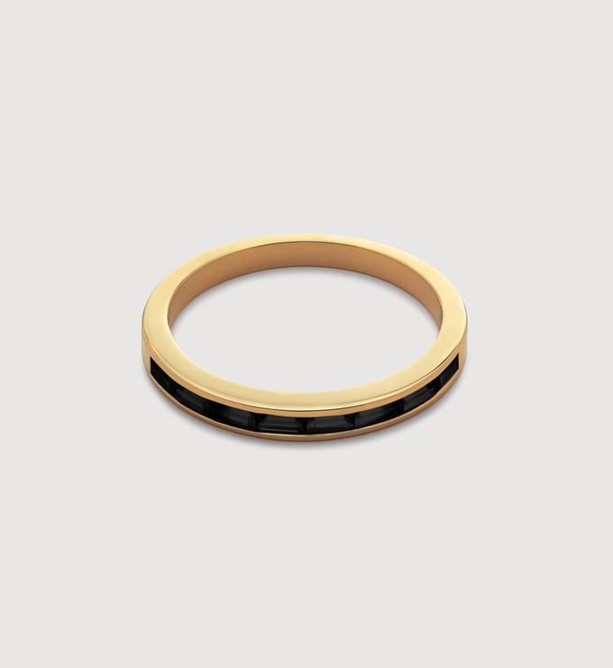 Gold Vermeil Mini Baguette Gemstone Half Eternity Ring - Black Spinel - Monica Vinader