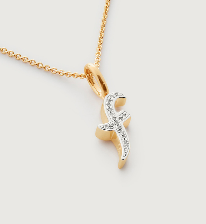 Gold Vermeil Alphabet F Diamond Fine Chain Necklace Adjustable 46cm/18' - Diamond - Monica Vinader
