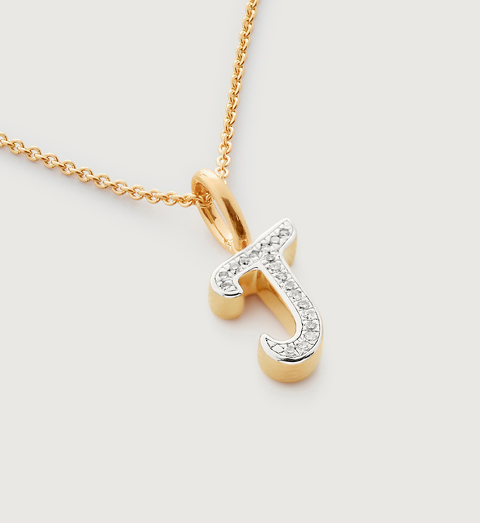 Gold Vermeil Alphabet J Diamond Fine Chain Necklace Adjustable 46cm/18' - Diamond - Monica Vinader