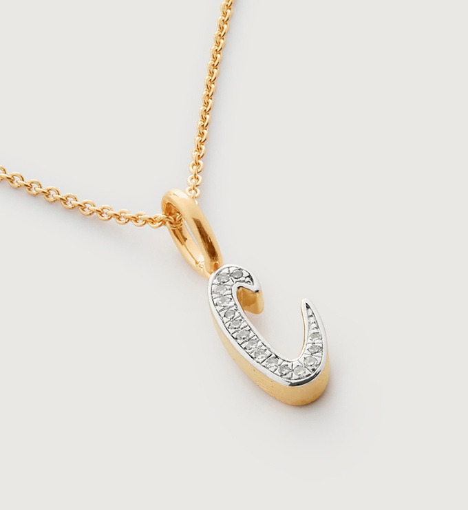 Gold Vermeil Alphabet C Diamond Fine Chain Necklace Adjustable 46cm/18' - Diamond - Monica Vinader