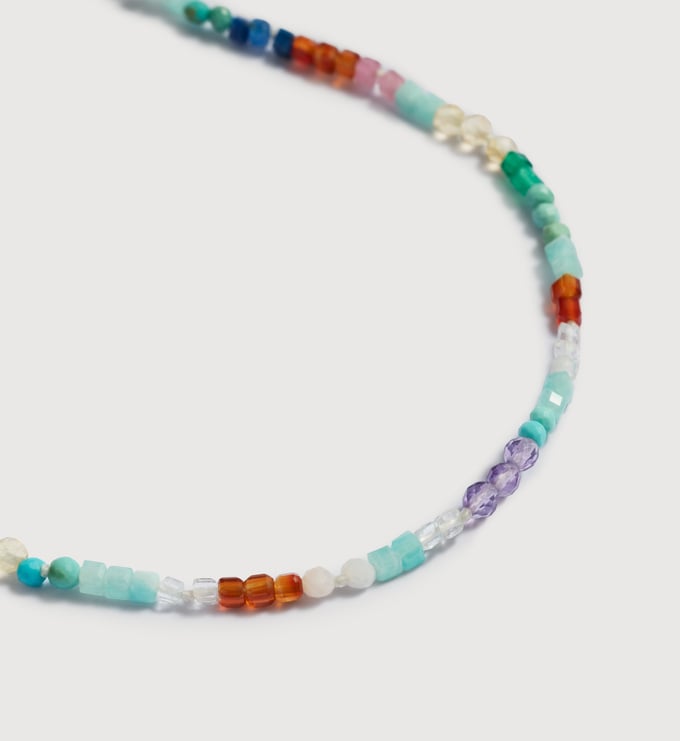 Freedom Mini Multi Gemstone Beaded Necklace in 18k Gold Vermeil on
