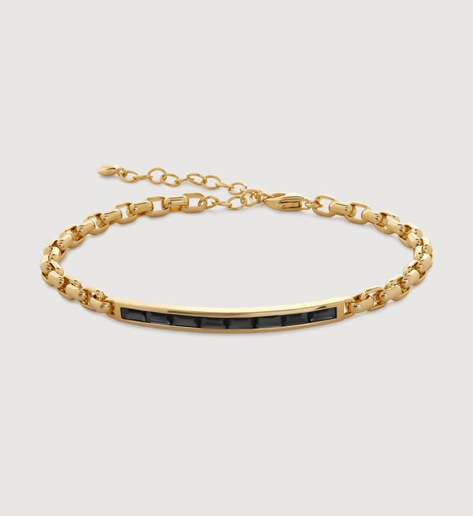 Gold Vermeil Mini Baguette Gemstone Chain Bracelet - Black Spinel - Monica Vinader