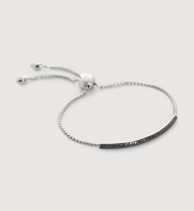 Sterling Silver Fiji Bar Diamond Friendship Bracelet - Black Diamond - Monica Vinader