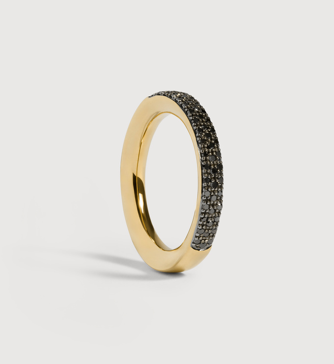 Gold Vermeil Fiji Full Diamond Pave Ring - Black Diamond - Monica Vinader