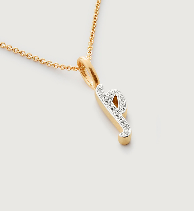 Gold Vermeil Alphabet P Diamond Fine Chain Necklace Adjustable 46cm/18' - Diamond - Monica Vinader