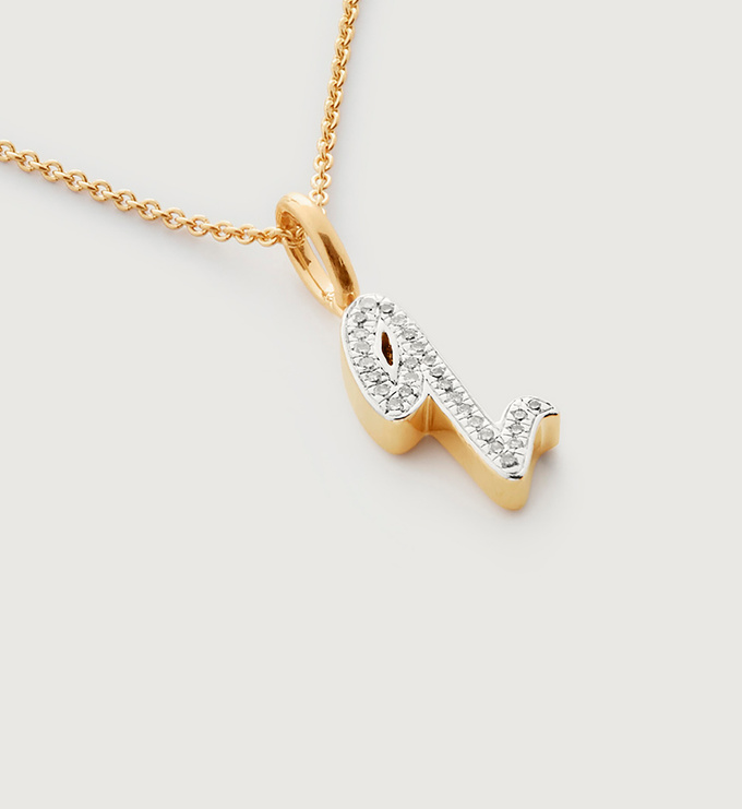 Gold Vermeil Alphabet Q Diamond Fine Chain Necklace Adjustable 46cm/18' - Diamond - Monica Vinader
