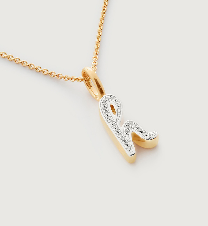 Gold Vermeil Alphabet H Diamond Fine Chain Necklace Adjustable 46cm/18' - Diamond - Monica Vinader