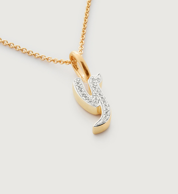 Gold Vermeil Alphabet Y Diamond Fine Chain Necklace Adjustable 46cm/18' - Diamond - Monica Vinader
