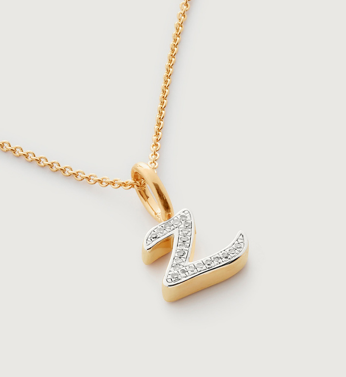 Gold Vermeil Alphabet Z Diamond Fine Chain Necklace Adjustable 46cm/18' - Diamond - Monica Vinader