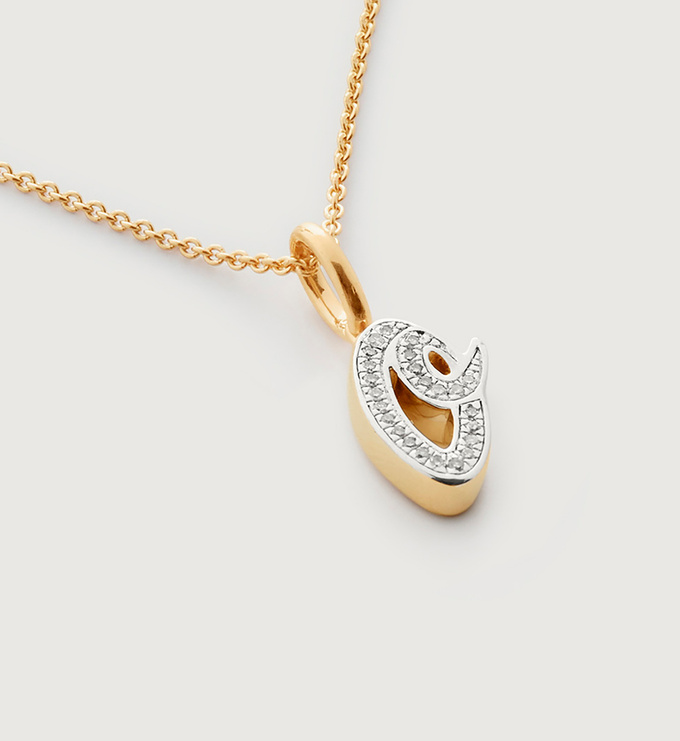 Gold Vermeil Alphabet O Diamond Fine Chain Necklace Adjustable 46cm/18' - Diamond - Monica Vinader