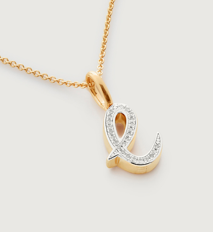 Gold Vermeil Alphabet E Diamond Fine Chain Necklace Adjustable 46cm/18' - Diamond - Monica Vinader