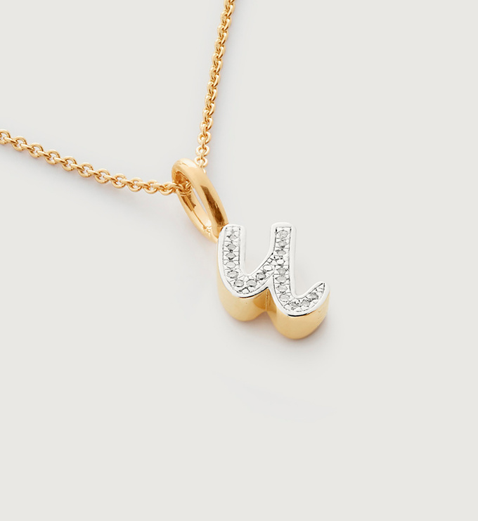 Gold Vermeil Alphabet U Diamond Fine Chain Necklace Adjustable 46cm/18' - Diamond - Monica Vinader