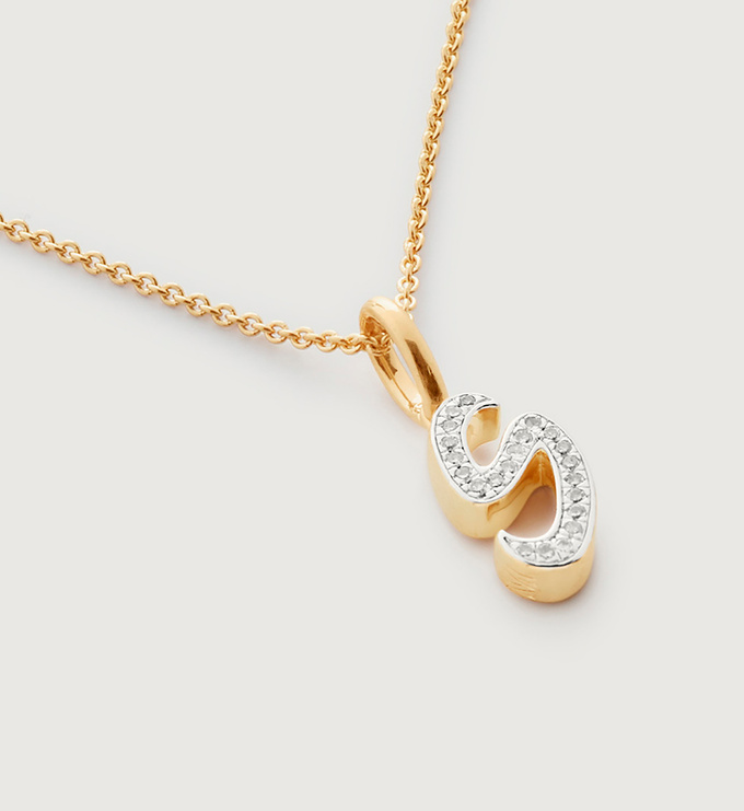 Gold Vermeil Alphabet S Diamond Fine Chain Necklace Adjustable 46cm/18' - Diamond - Monica Vinader