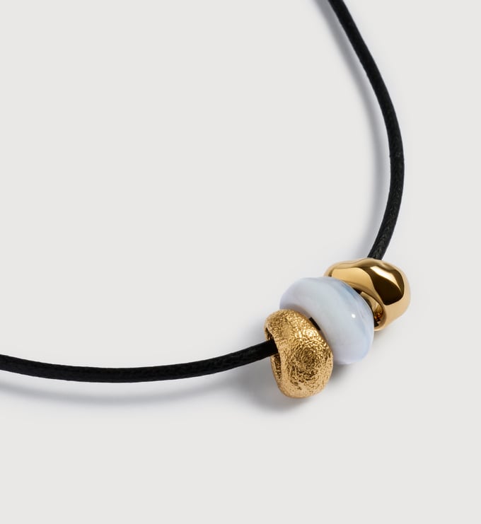Gold Vermeil Antica Gemstone Cord Necklace - Blue Lace Agate - Monica Vinader