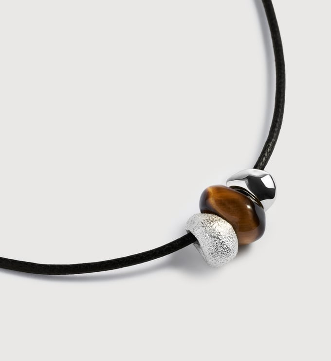 Sterling Silver Antica Gemstone Cord Necklace - Tigers Eye - Monica Vinader