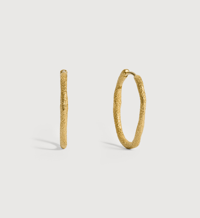 Gold Vermeil Antica Textured Slim Medium Hoops - Monica Vinader