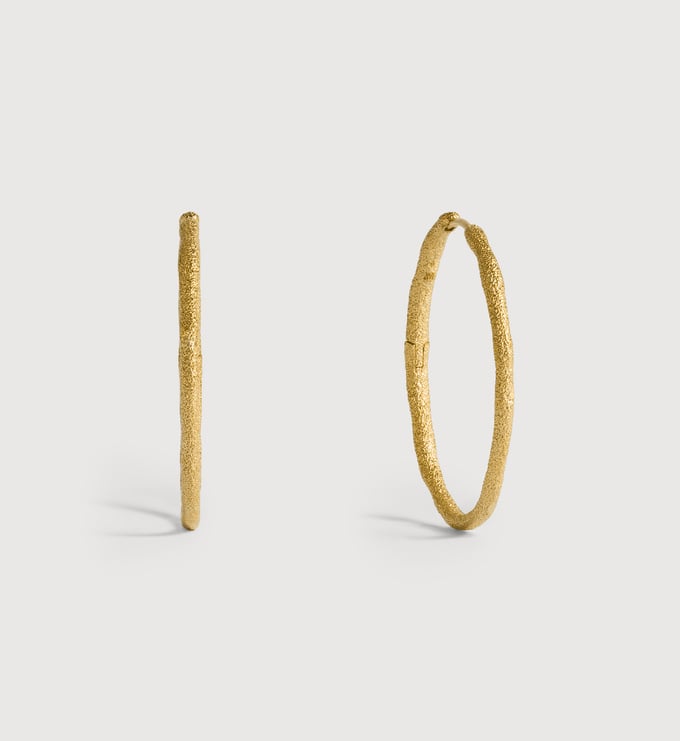 Gold Vermeil Antica Textured Slim Large Hoops - Monica Vinader