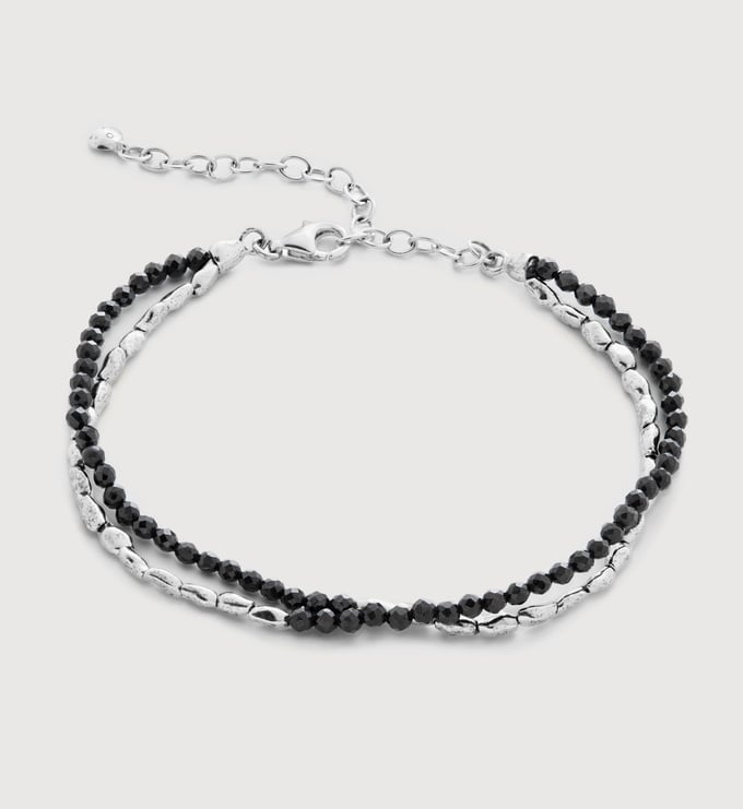 Sterling Silver Mini Nugget Gemstone Beaded Bracelet - Black Spinel - Monica Vinader
